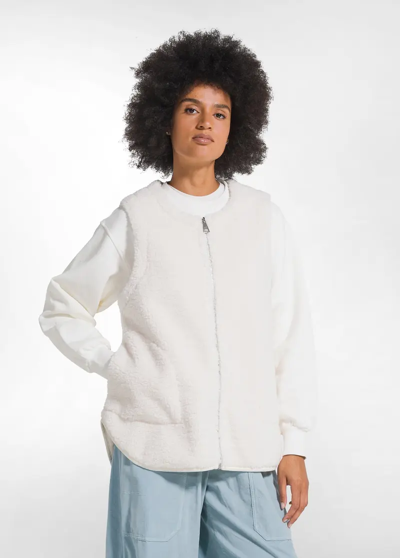 GILET TEDDY EFFETTO SUEDE CON ZIP BIANCO