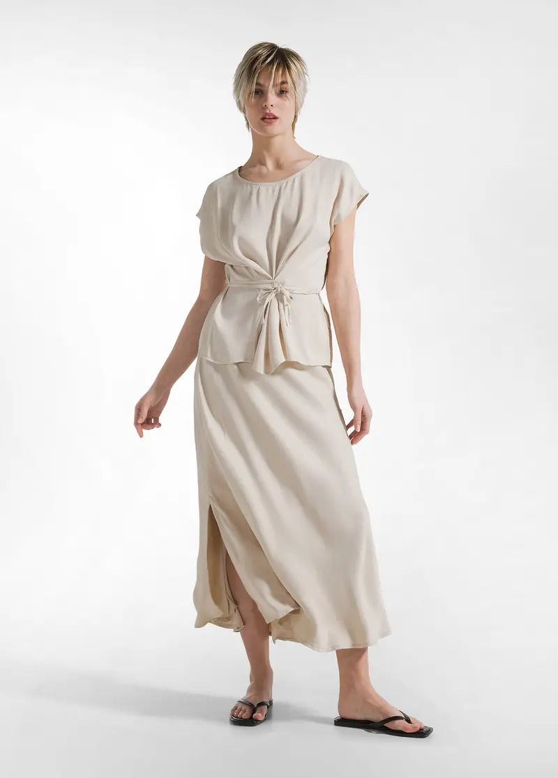 GONNA LUNGA IN RASO BEIGE
