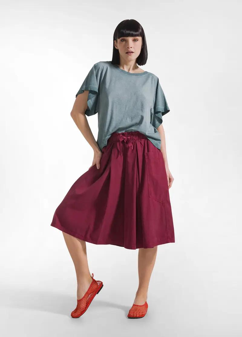 GONNA-PANTALONE PLISSETTATA IN TWILL DI LYOCELL ROSSO