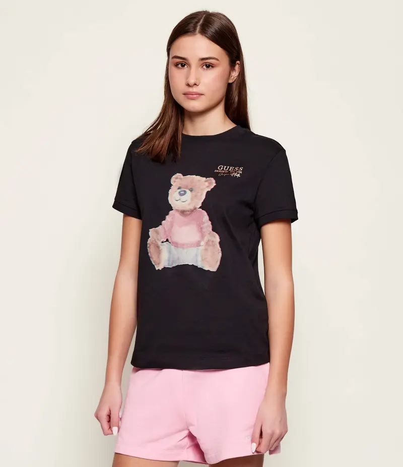 GUESS CARLA T-SHIRT GIRO GIROCOLLO STAMPA ORSETTO V6RI08 K8FQ4 JBLK