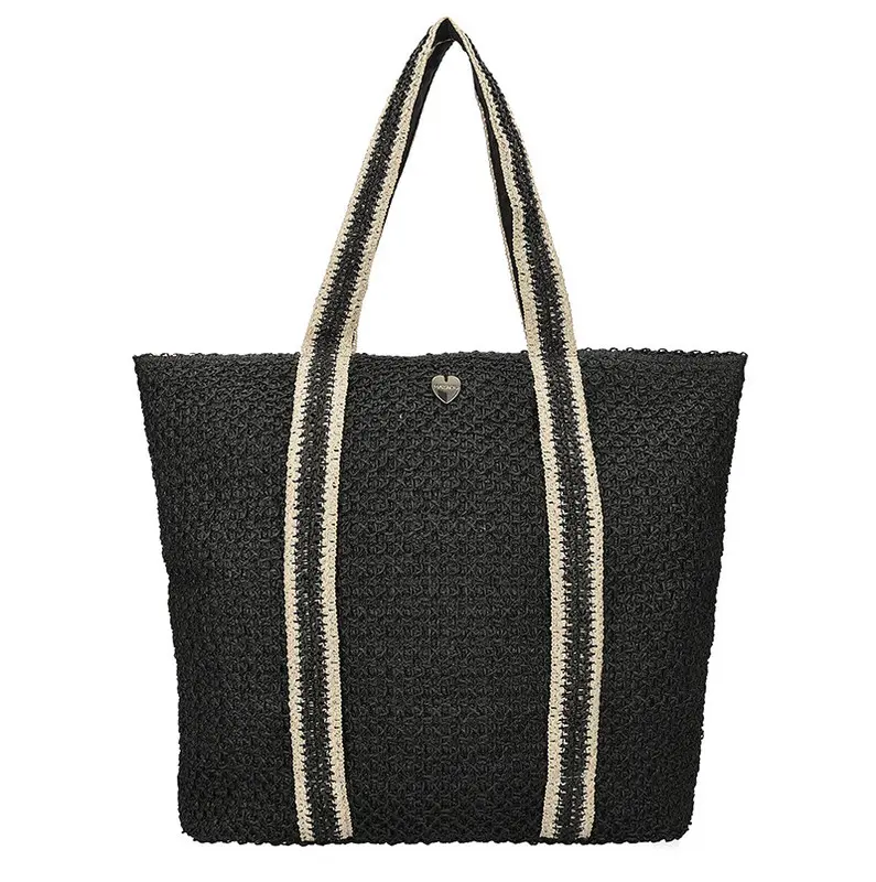 HATYOU BORSA SHOPPER TESSILE CON MANICO BICOLORE EPORTA CAPPELLO 52 X15 X 41 CM BP0370 NER