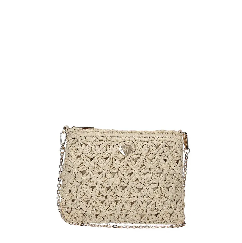 HATYOU POCHETTE INTRECCIATA A FIORI CON TRACOLLA CATENA22X17 CM BP0340 NAT