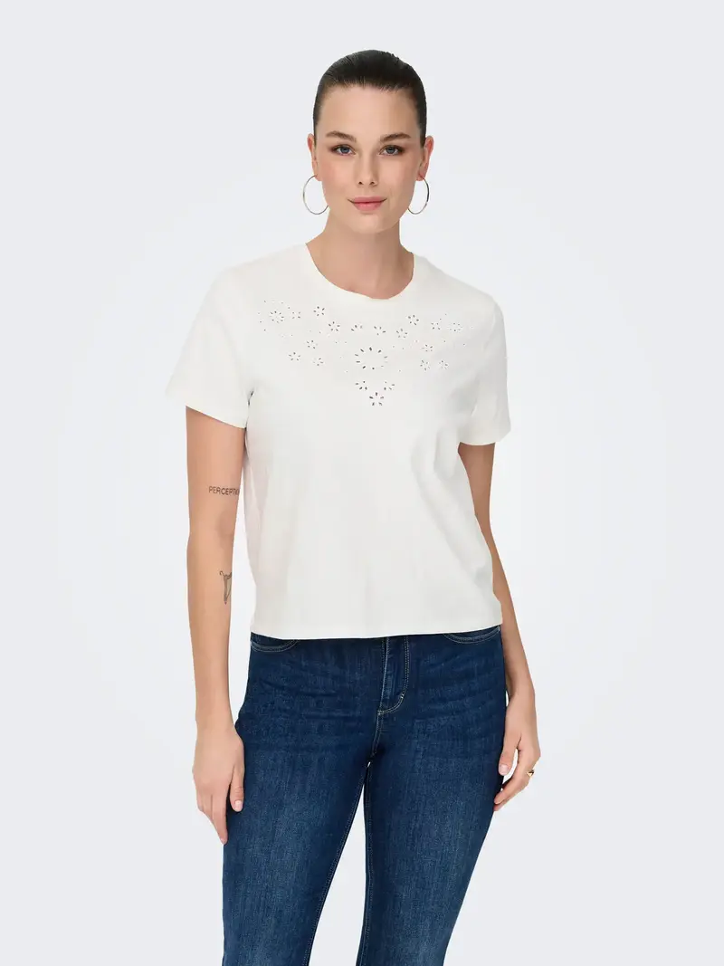 JACQUELINE DE YONG CIF T-SHIRT CON RICAMO INGLESE DONNA (COL