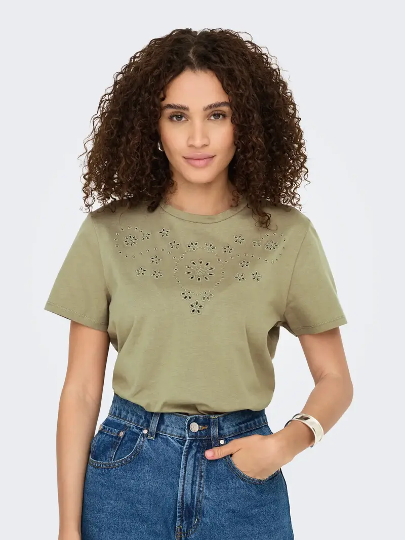 JACQUELINE DE YONG CIF T-SHIRT CON RICAMO INGLESE DONNA (COL