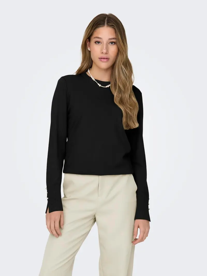 JACQUELINE DE YONG MAGLIONE MALOU MANICA LUNGA CON BOTTONI SULLA MANICA DONNA 15312026 BLK