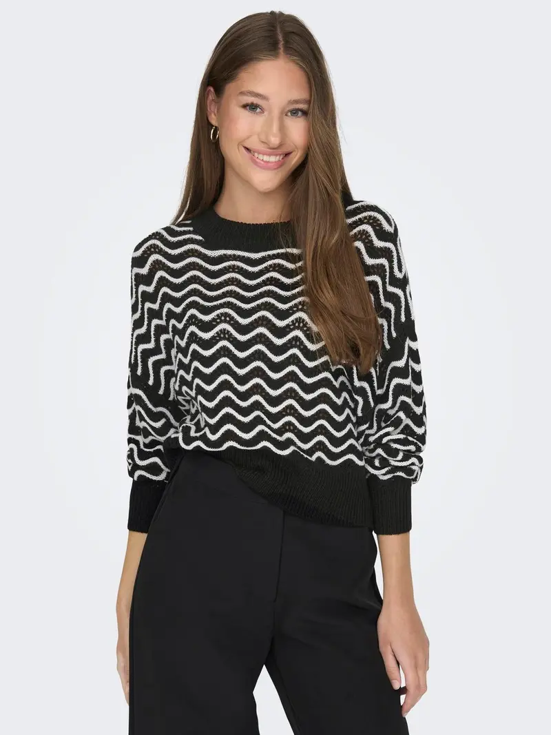 JACQUELINE DE YONG MAGLIONE RITA  MANICA LUNGA GIROCOLLO ELASTICIZZATO IN VITA DONNA 15284280 BLK
