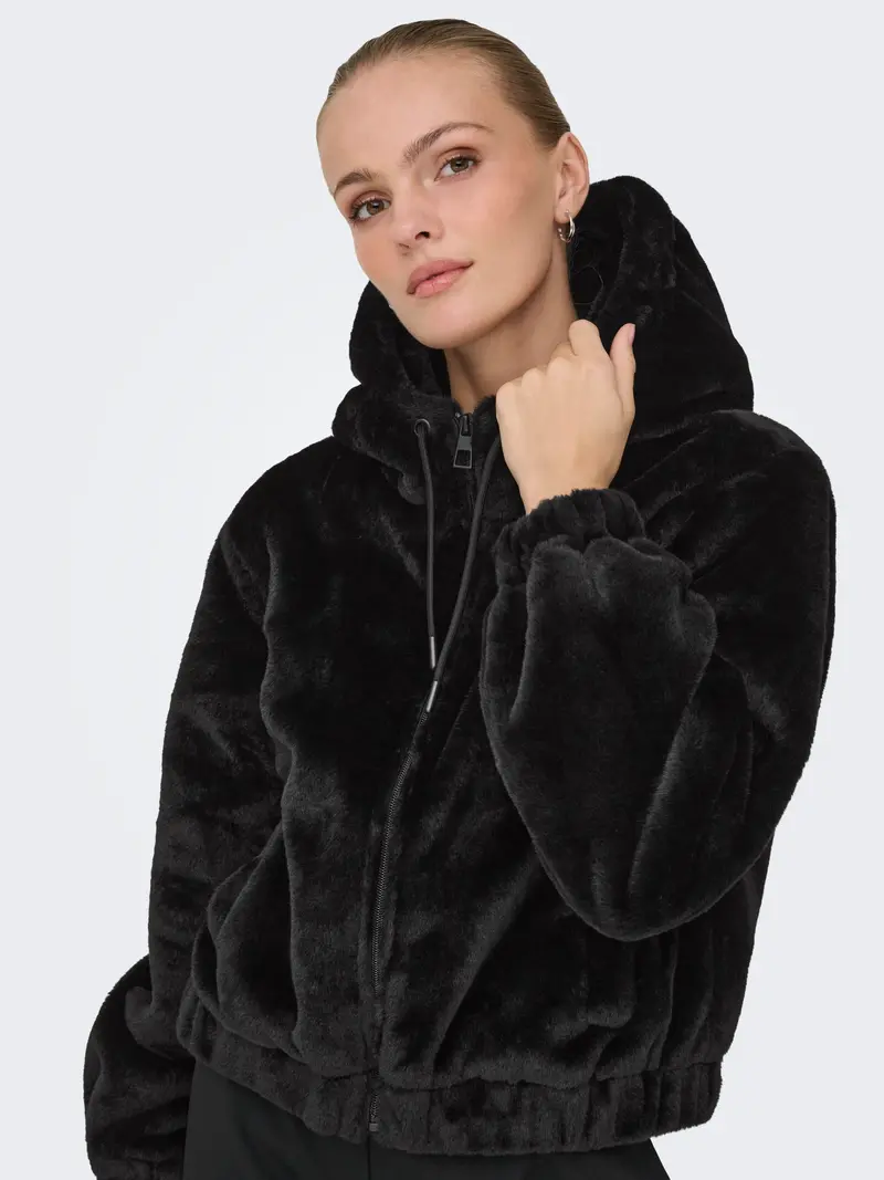 JACQUELINE DE YONG OLA GIUBBOTTO IN ECOPELLICCIA CON CAPPUCCCIO 15359329 BLK