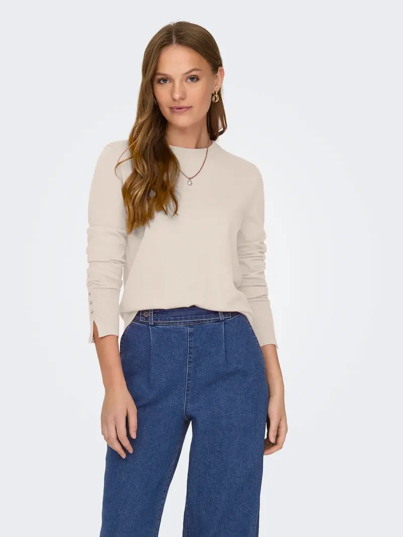 JACQUELINE DE YONG PULLOVER MALOU CON BOTTONI SU MANICHE DONNA 15312026 EGG