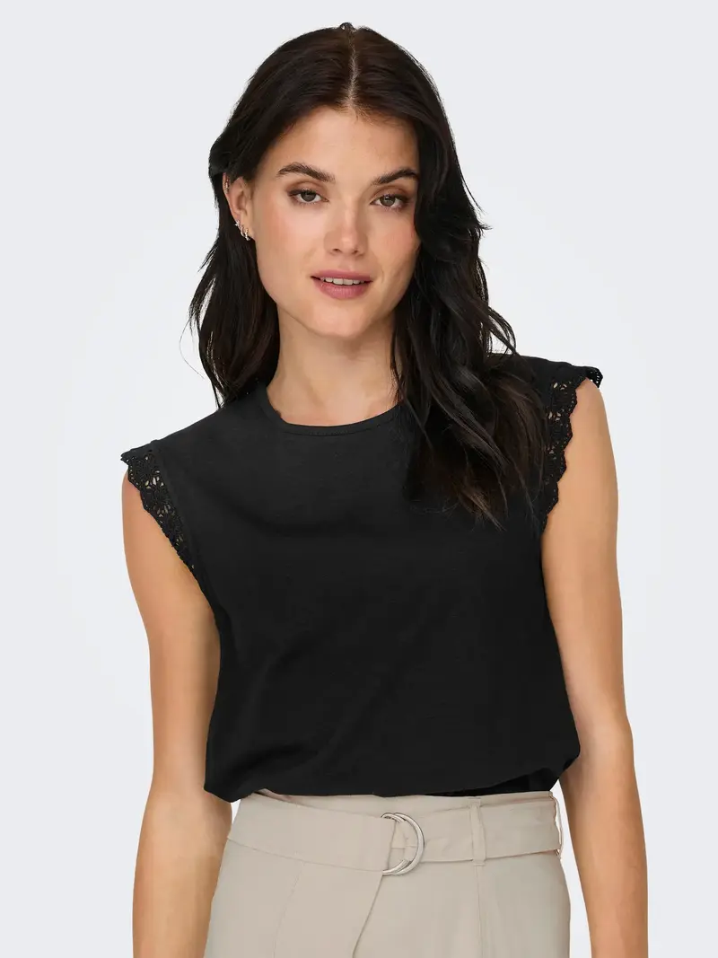 JACQUELINE DE YONG SALVA T-SHIRT GIROMANICA CON RICAMO DONNA 15318217 BLK