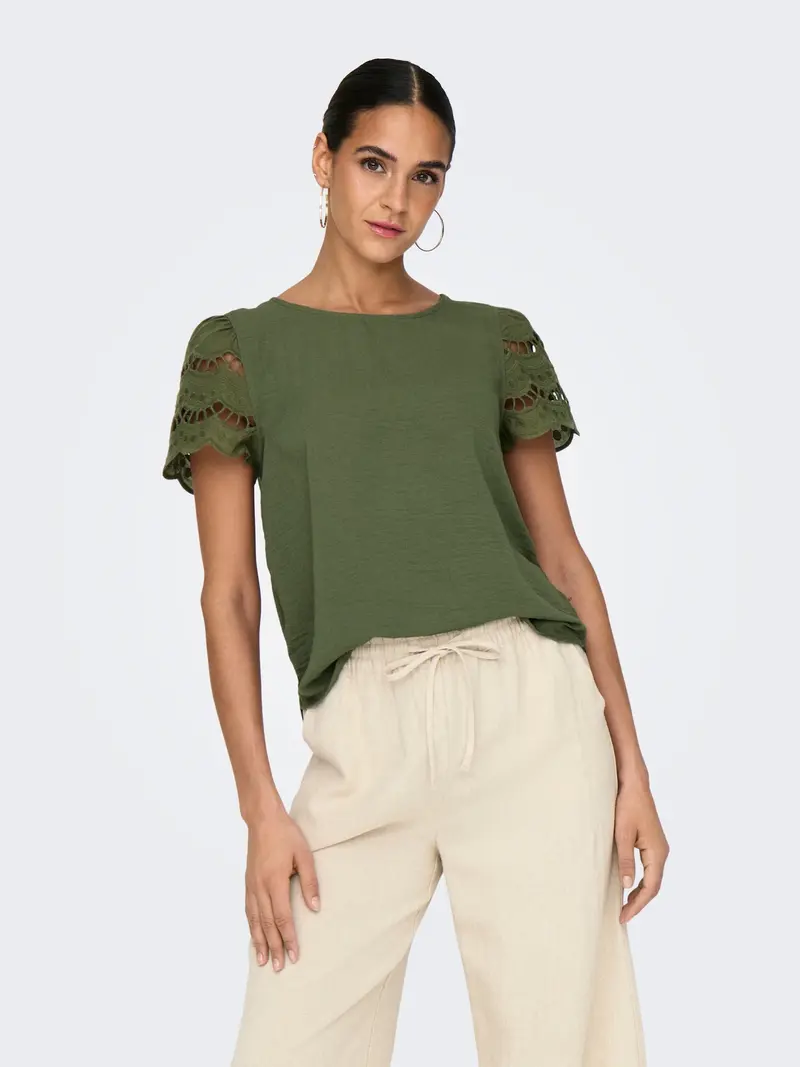 JACQUELINE DE YONG T-SHIRT HANNAH SHORT SLEEVE LACE DONNA 15312609 DPL