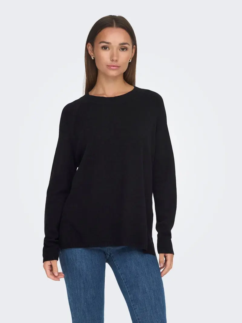 JACQUELINE DE YONG W MAGLIONE MARCO LONG SLEEVES O-NECK SLIT KNIT 15292897 BLK