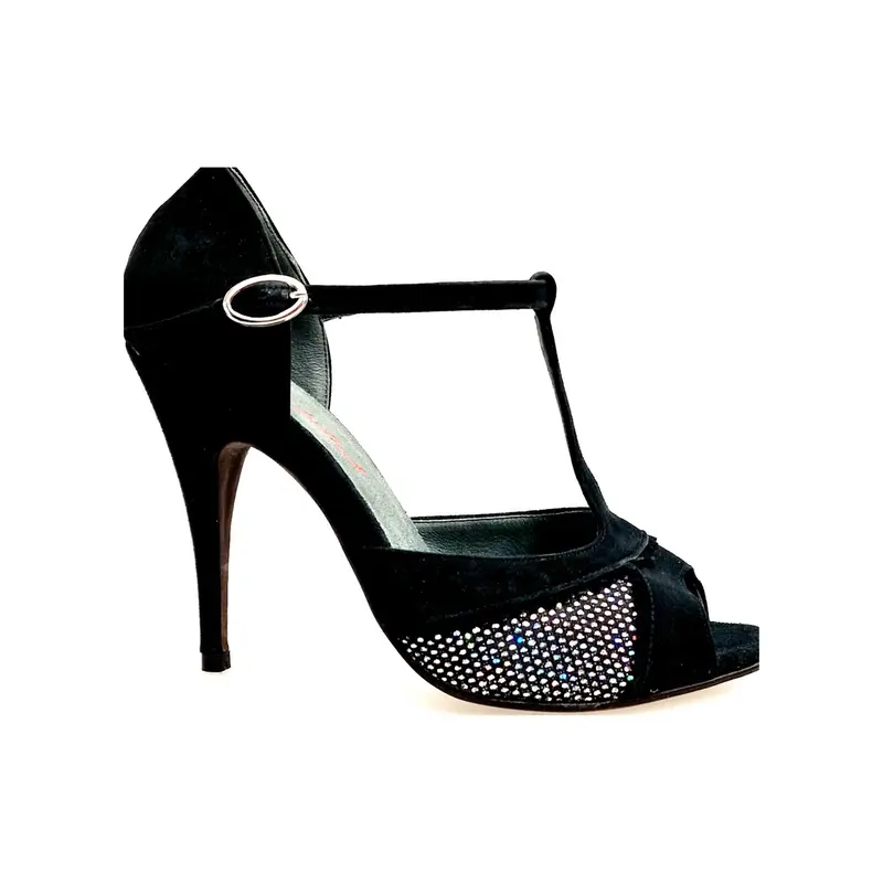 JANIS   F.626 (R.L. by WISH DANCE) - Scarpa in Camoscio Nero e Rachele Boreale Multicolor Tacco a Spillo Sottile - Salsa