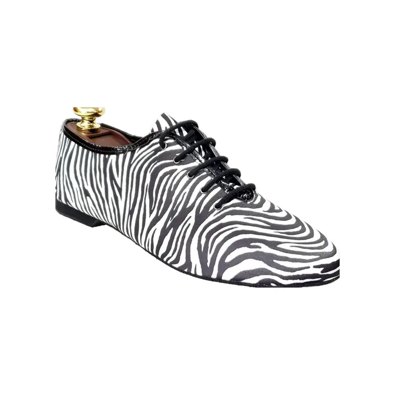 Jazz 03 Zebra - Scarpa Jazz in Raso Seta Fantasia Zebrata Profilo Vernice Nera - Salsa