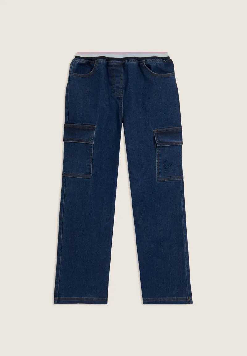 Jeans Junior cargo regular fit con elastico colorato in vita