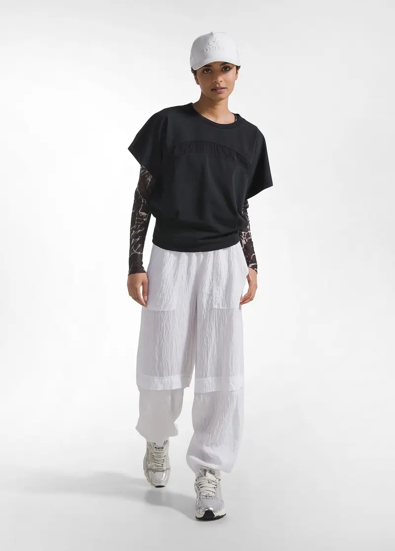 JOGGER AMPI IN VISCOSA EFFETTO STROPICCIATO BIANCO