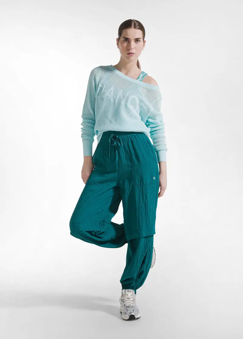 JOGGER AMPI IN VISCOSA EFFETTO STROPICCIATO VERDE
