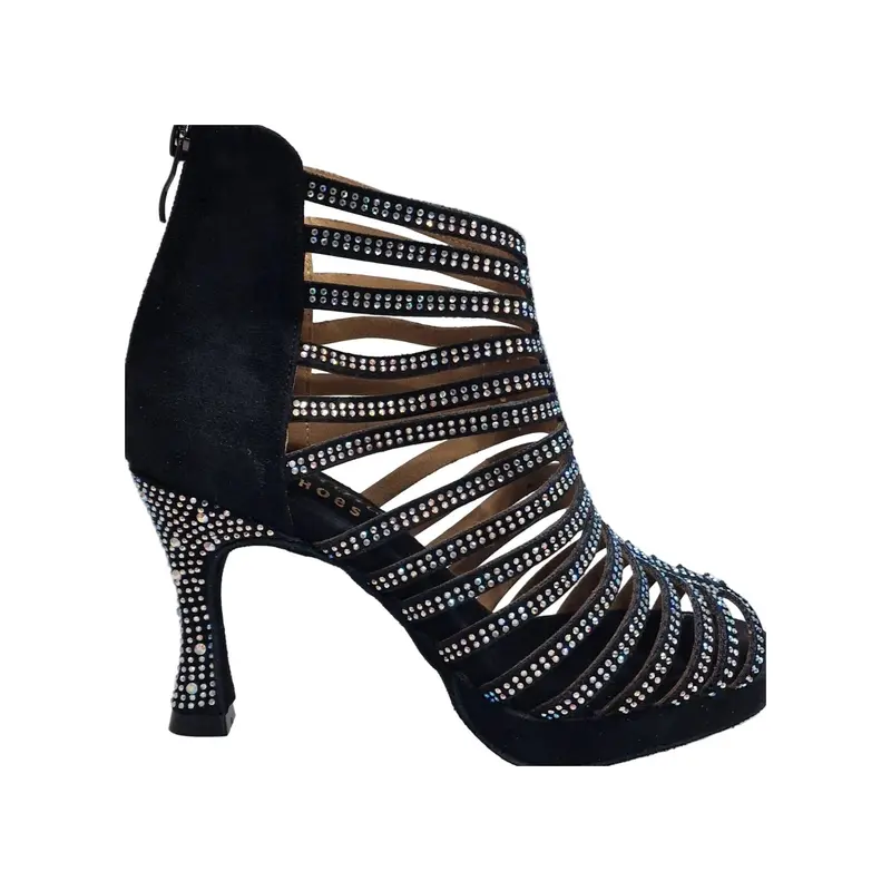 KARINA Dreams (LP7/R1006) - Sandalo a Tronchetto con Plateau da Ballo Salsa Donna in Morbido Simil Camoscio  Con Strass Boreali con Plateau Flex e Tacco a Rocchetto