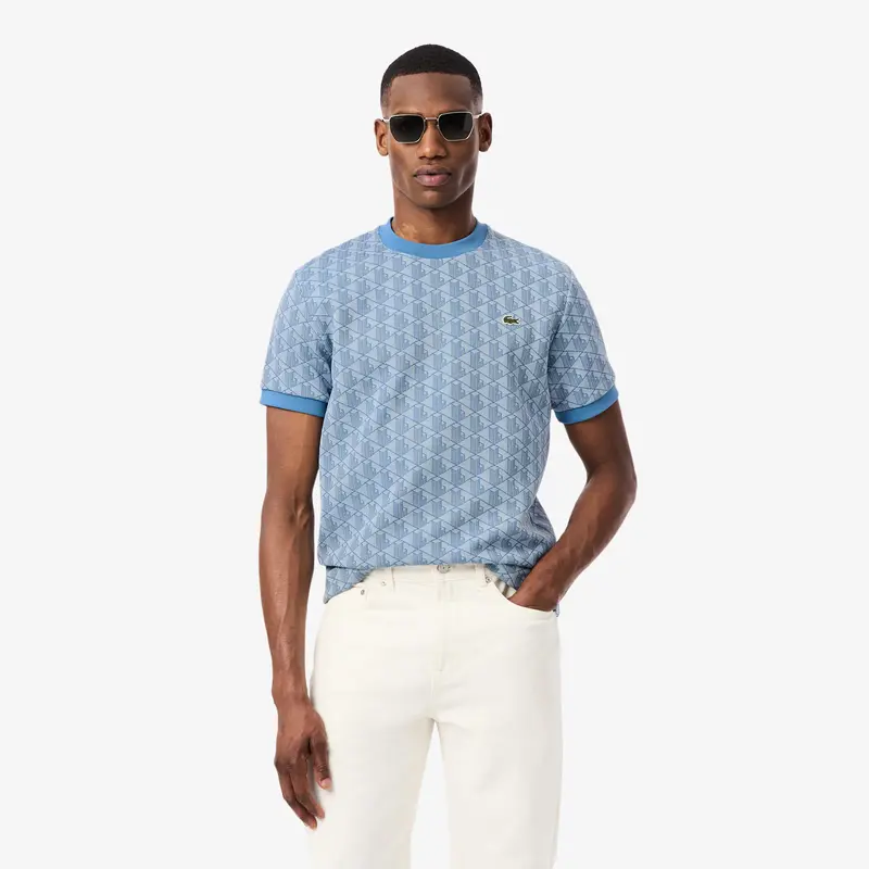 LACOSTE T-SHIRT SLIM FIT CON MONOGRAMMA JACQUARD UOMO TH1197 1QI