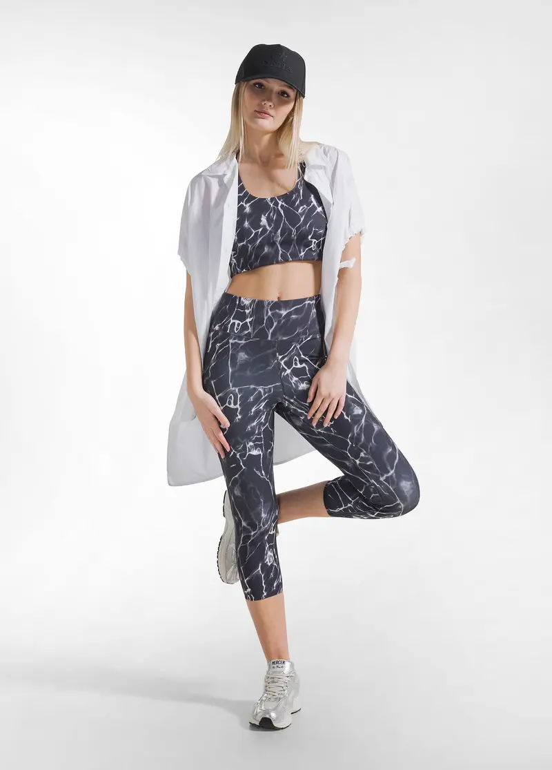 LEGGINGS 7/8 ALLOVER IN MICROFIBRA NERO