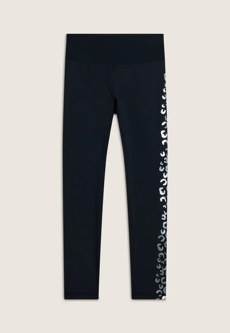 Leggings 7/8 vita alta a contrasto e stampa argento