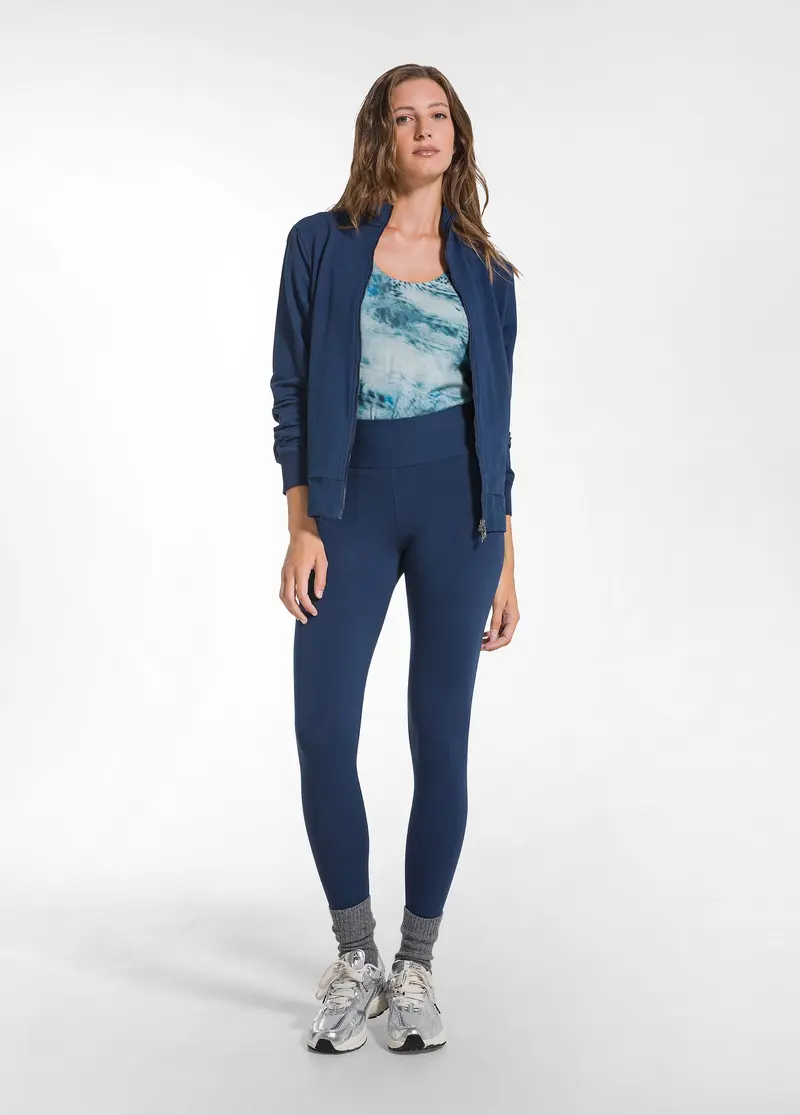 LEGGINGS A VITA ALTA IN JERSEY STRETCH BLU
