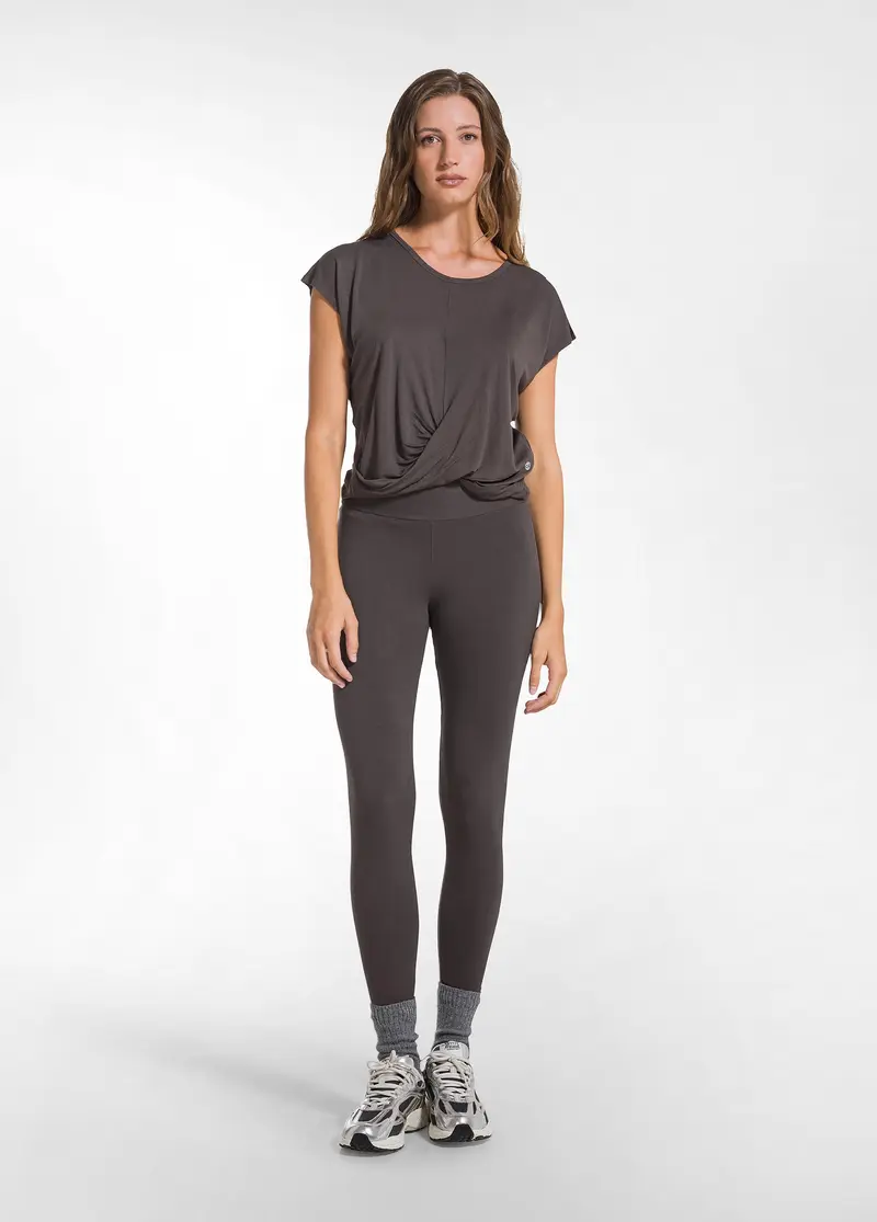 LEGGINGS A VITA ALTA IN JERSEY STRETCH MARRONE