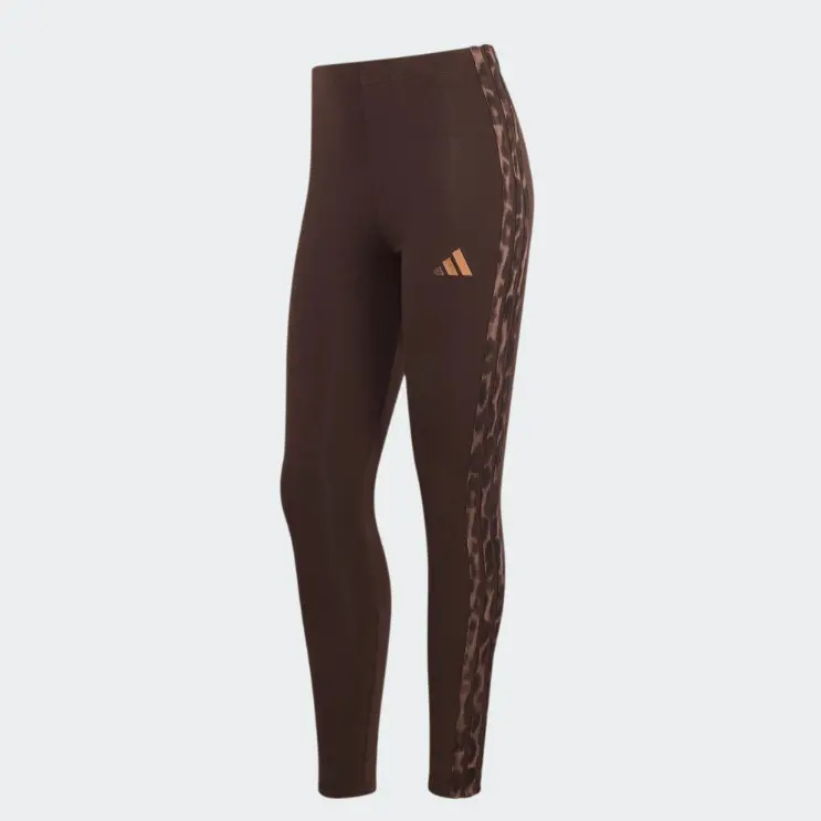 LEGGINGS DONNA ADIDAS SEASONAL ESSENTIALS LEOPARD PRINT MARRONI
