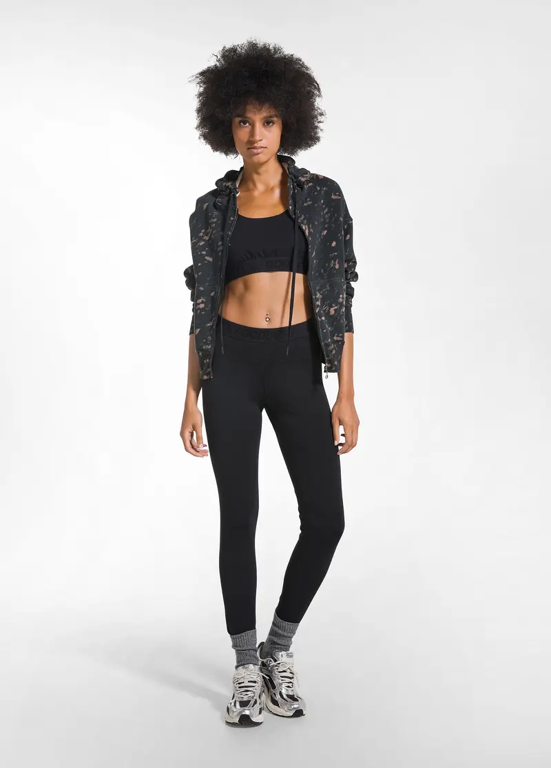 LEGGINGS IN JERSEY STRETCH CON LOGO NERO
