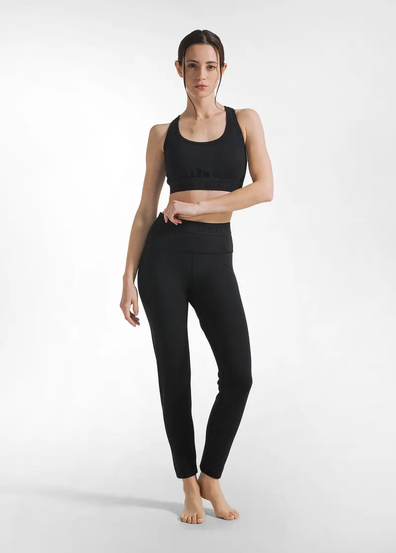 LEGGINGS IN JERSEY STRETCH CON LOGO NERO