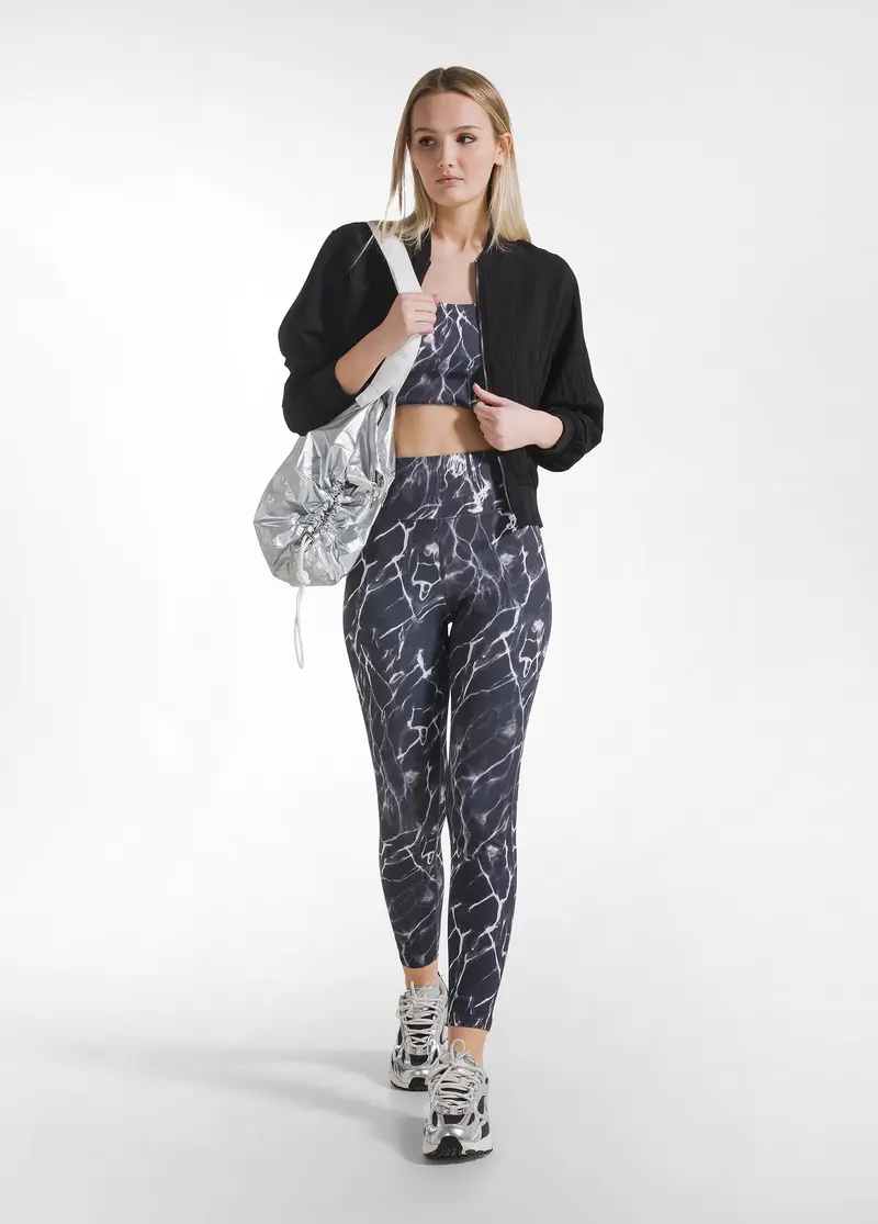 LEGGINGS IN MICROFIBRA CON STAMPA ALLOVER NERO
