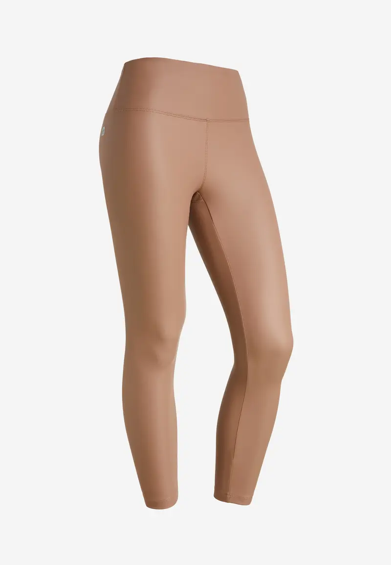 Leggings vita alta 7/8 in tessuto coated effetto pelle