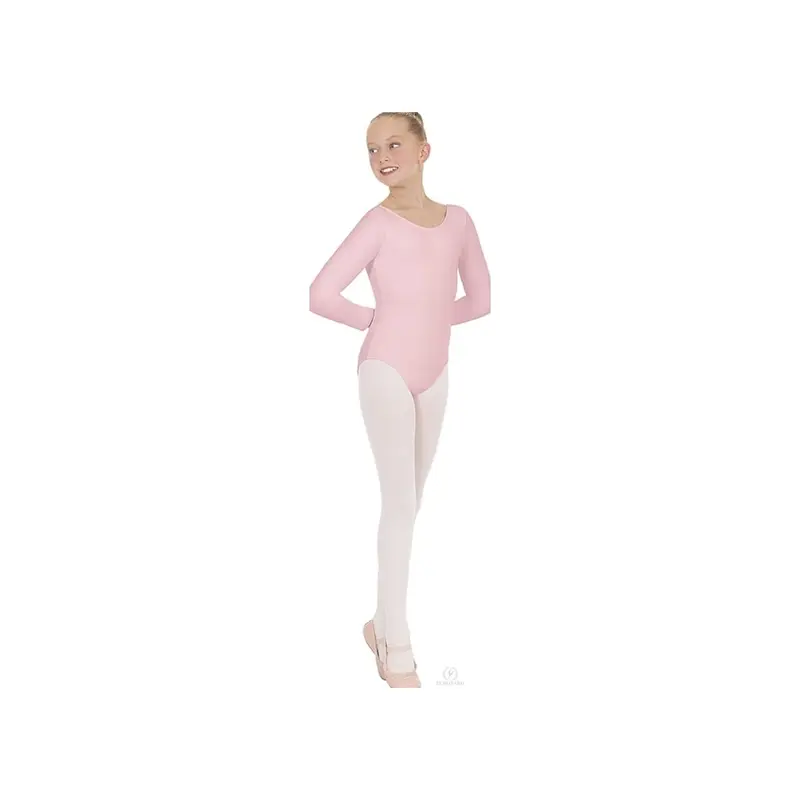 LINETTA (10408 RD) - Body Danza Classica Manica Lunga da Bambina Cotton Lycra Bielastica con Pettorina Antisudore