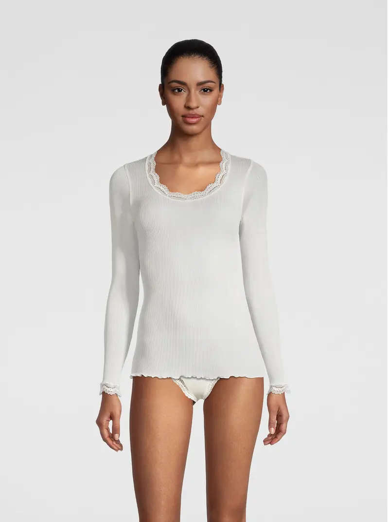 Long sleeve shirt in organzine silk with Leavers lace 9476