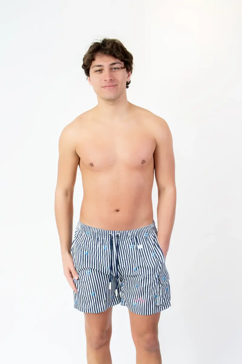 LORD PARTENOPEI BOXER MARE RIGATO CON ANCORA BM26-ANCHORSTRIPE BLU