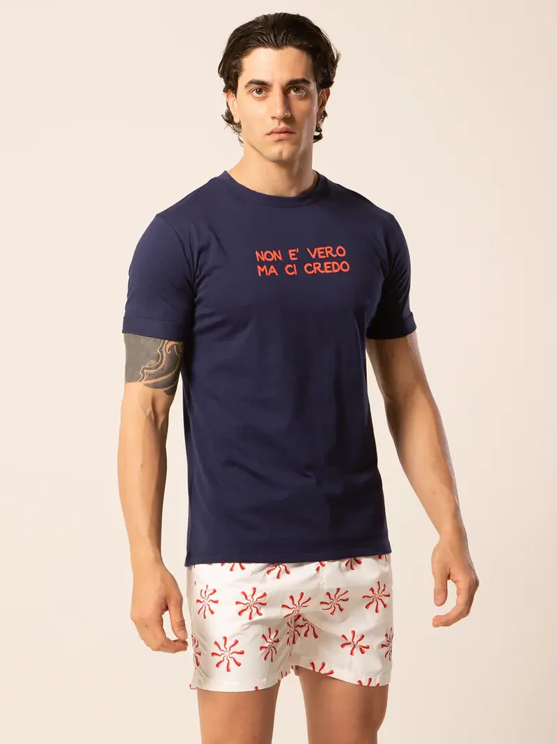 LORD PARTENOPEI T-SHIRT CON TASCHINO FANTASIA CORNI ROSSI TM24-CORNO
