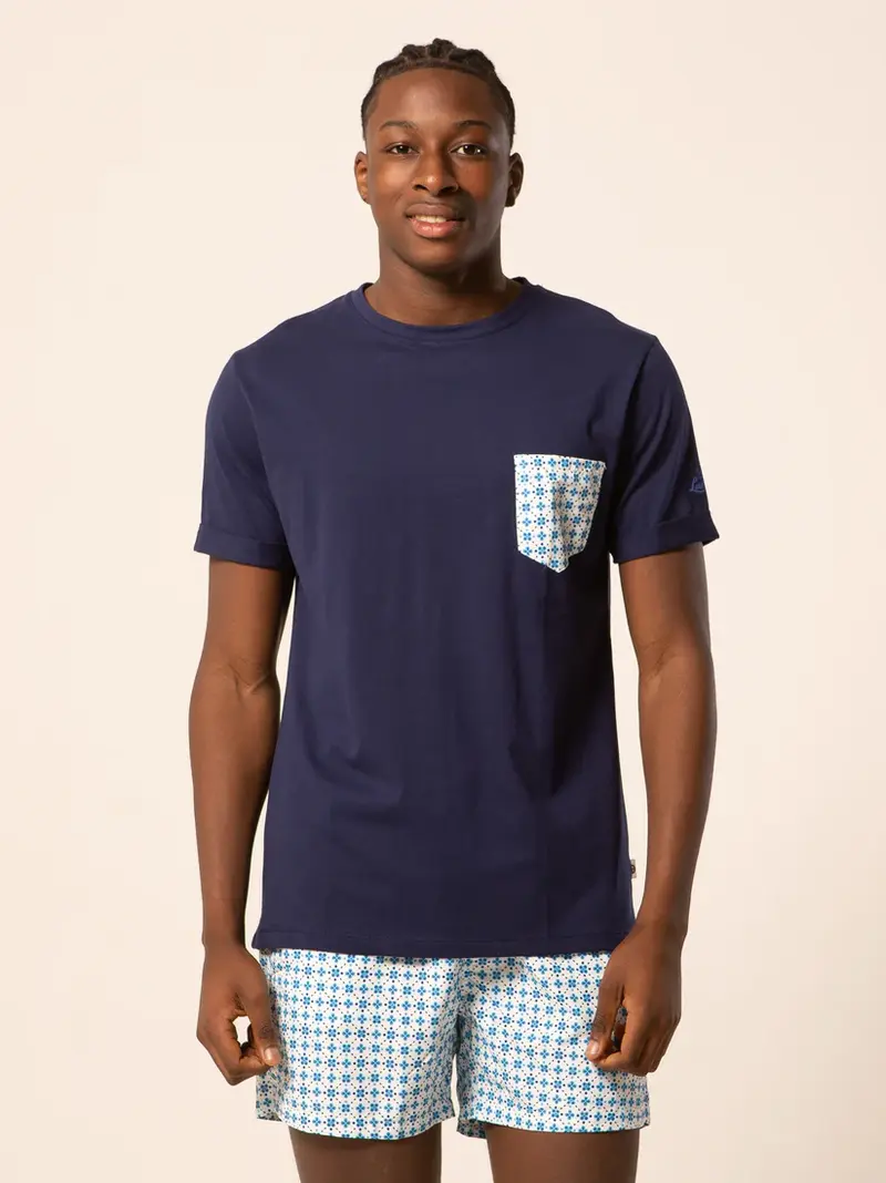 LORD PARTENOPEI T-SHIRT CON TASCHINO FANTASIA MAIOLICA TM24-BLOOM BLU