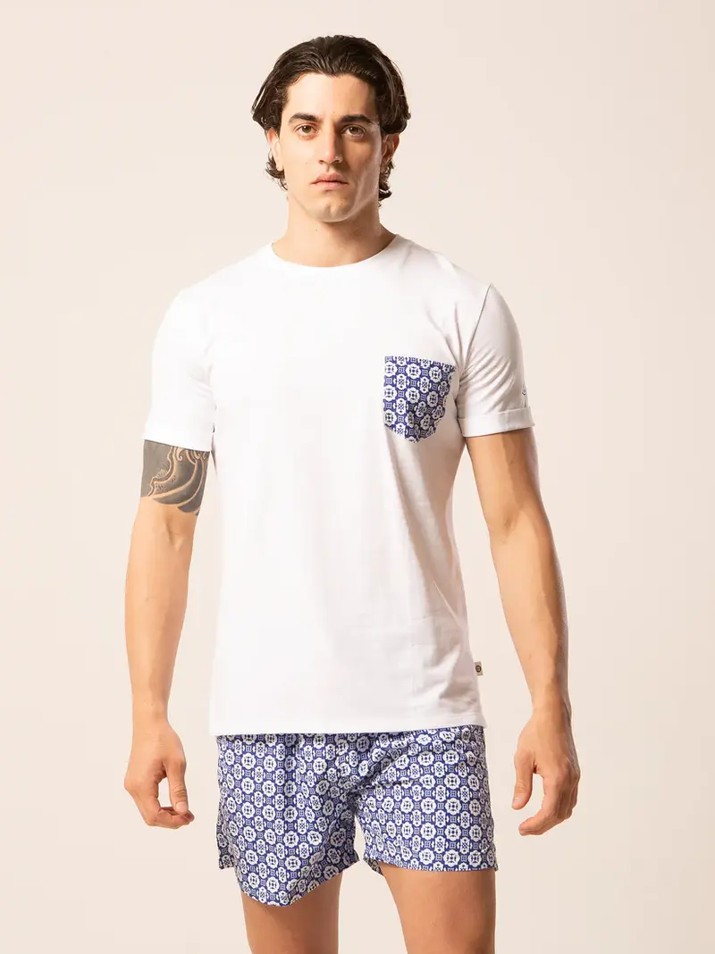 LORD PARTENOPEI T-SHIRT CON TASCHINO FANTASIA TM24-CAPRI BLU