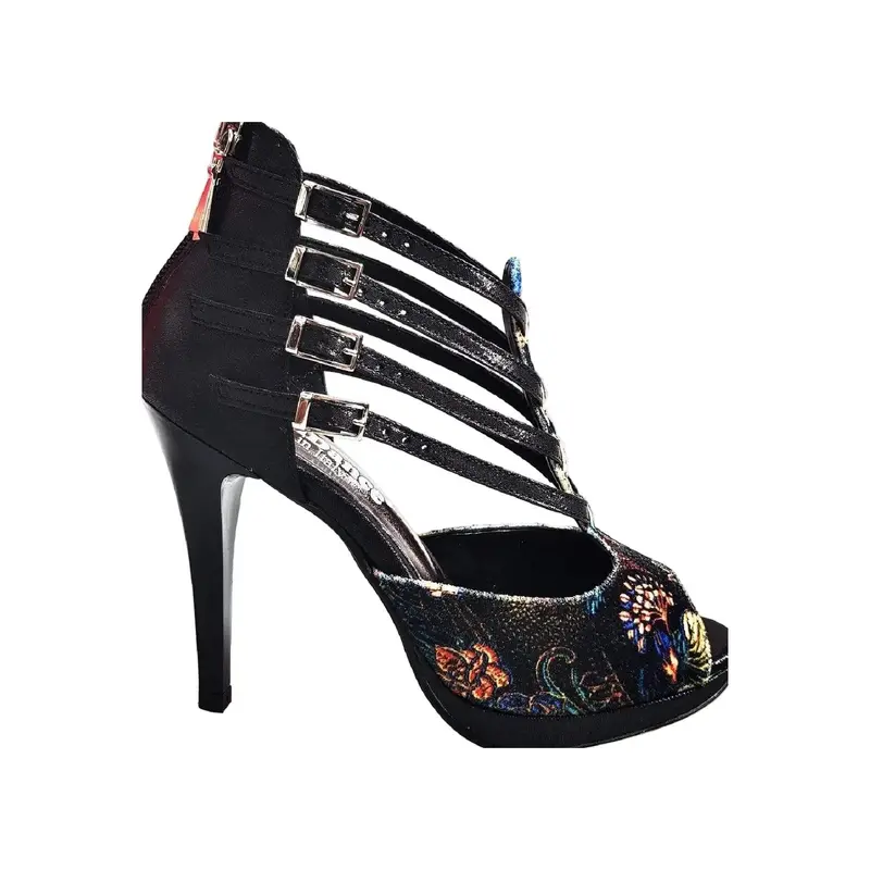 Lussuria (779PLT) - Scarpa da Ballo Salsa donna in New Velvet e Lurex Nero con Plateau e Tacco a Spillo
