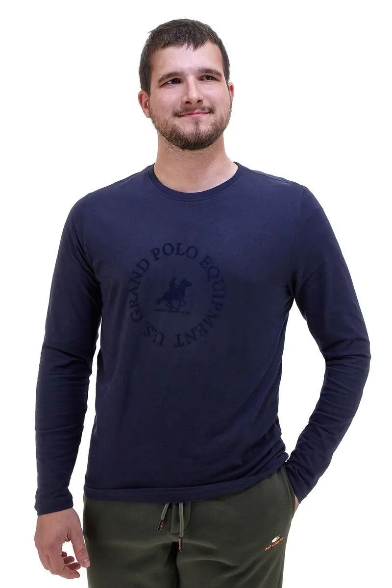 Maglia blu cotone manica lunga con logo U.S. Grand Polo US52602M