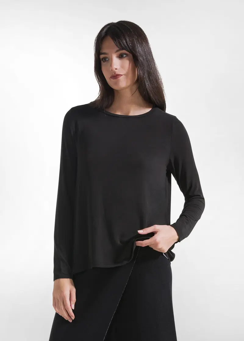 MAGLIA GIROCOLLO A MANICA LUNGA IN MISTO CASHMERE NERO