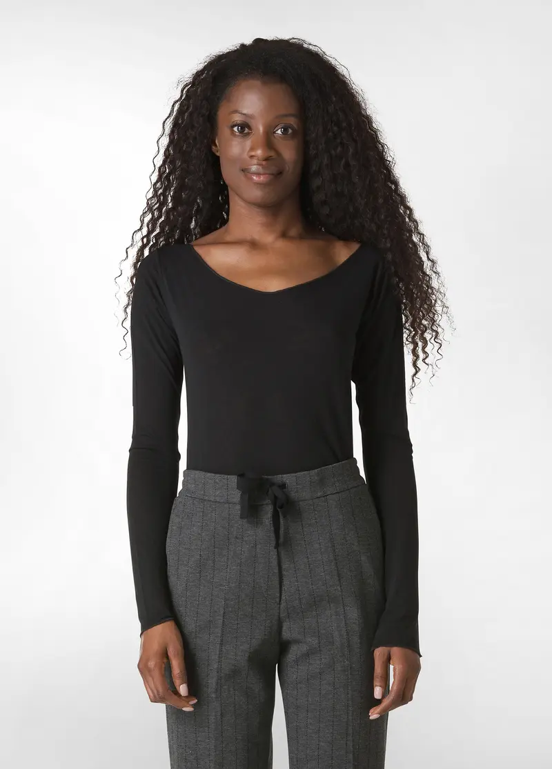 MAGLIETTA IN MISTO CASHMERE NERO
