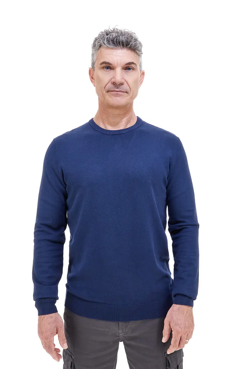 Maglione blu girocollo in maglia fine Sevenoaks 8020