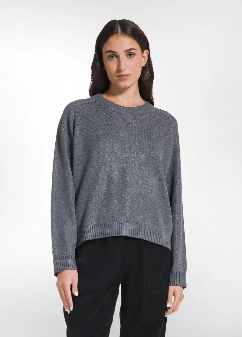 MAGLIONE GIROCOLLO LANA LAMINATO GRIGIO