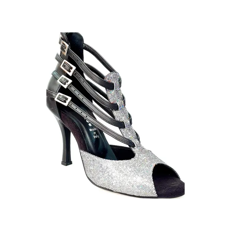 Malon (779F) - Scarpa da Ballo Salsa Donna in Multicolor Boreale Silver con Tallone in Pelle Nera
