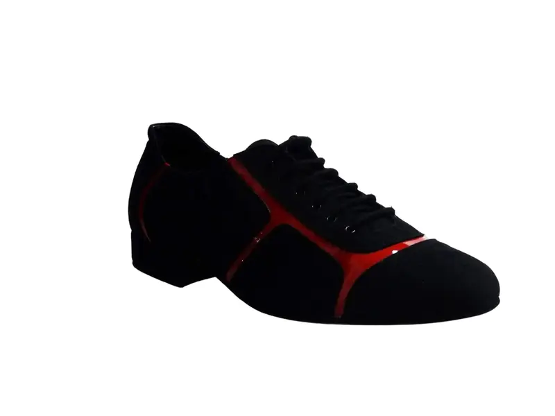 Manuel (820) - Sneaker Camoscio Nero inserti in Vernice Rossa - Salsa