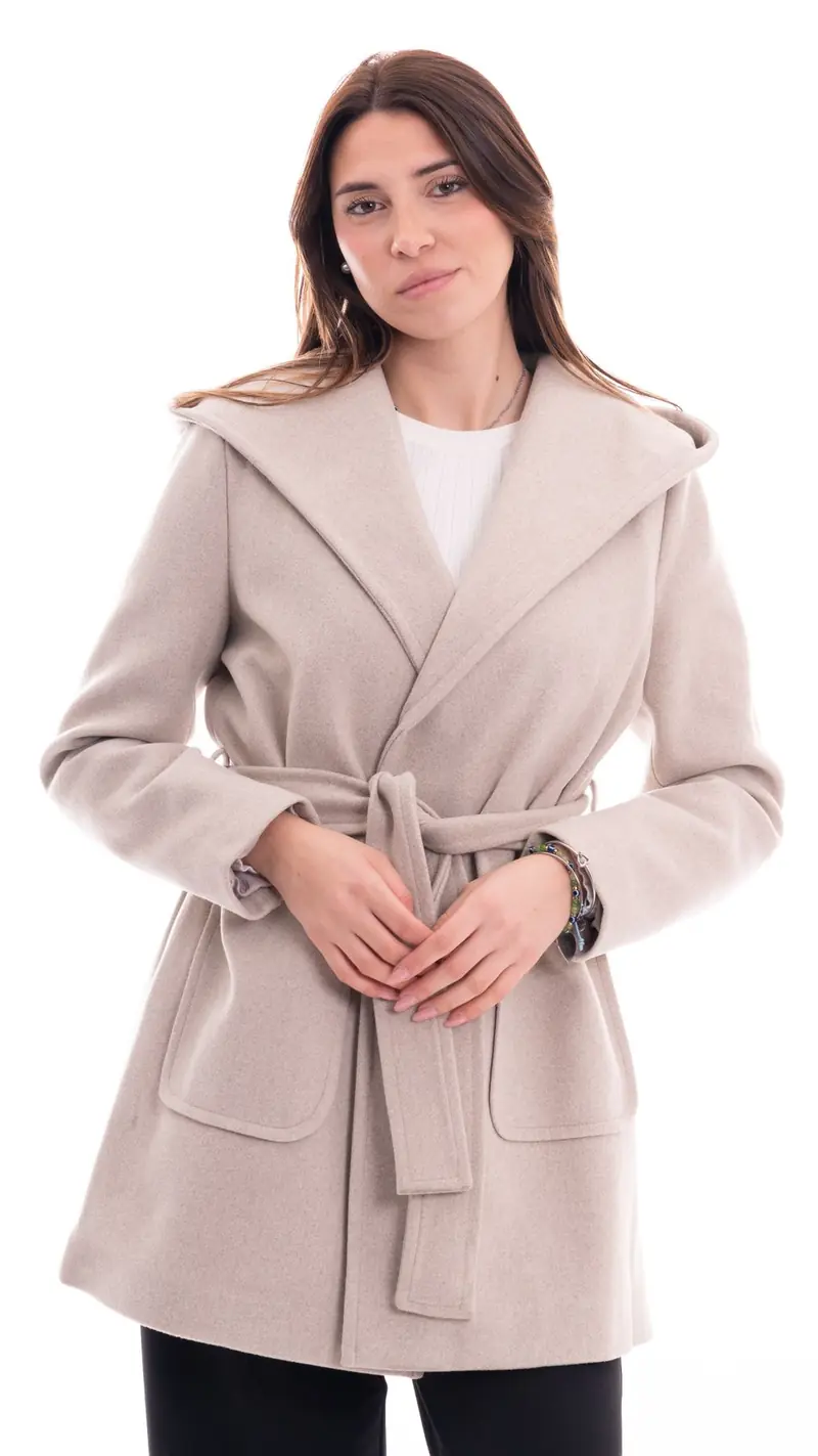 MARKUP CAPPOTTO CON CAPPUCCIO IN TESSUTO A MAGLIA DONNA MW764620 CHA