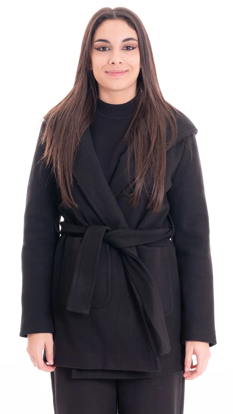 MARKUP CAPPOTTO CON CAPPUCCIO IN TESSUTO A MAGLIA DONNA MW764620 NER