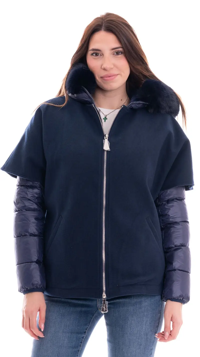 MARKUP GIUBBOTTO PANNO E PIUMA PERLATO CON PELLICCIA DONNA MW764050 BLU