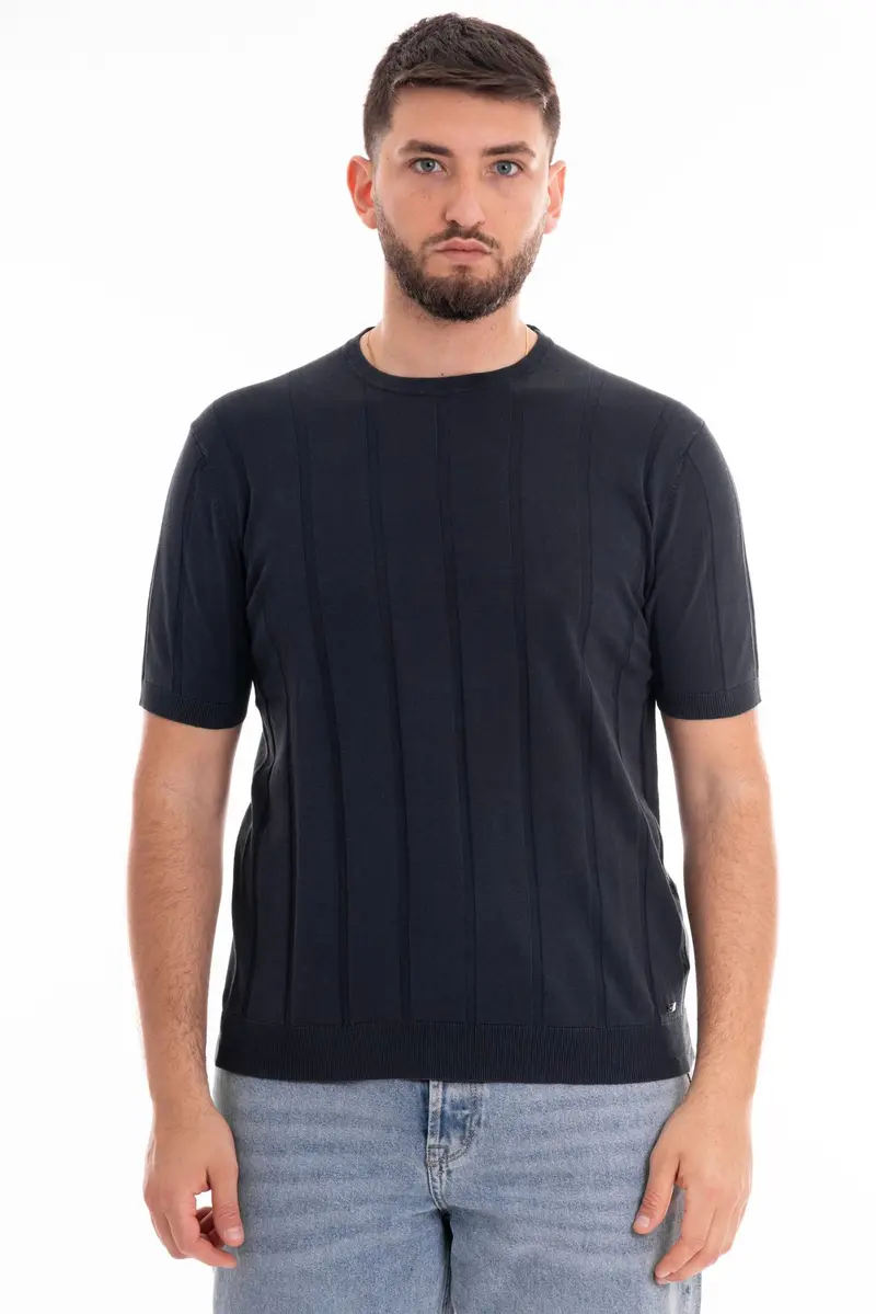 MARKUP T-SHIRT GIROCOLLO MEZZA MANICA A COSTINE MISTO LINO E COTONE MK690029 BLU