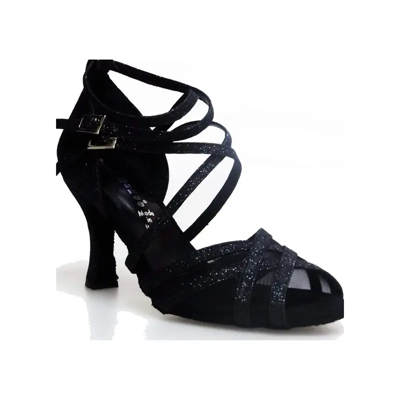 Melany QD (45R QD) - Scarpa da Ballo Salsa donna in Glitter Nero con Retina con Cuscino memorex
